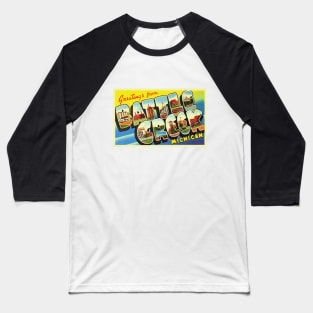 Greetings from Battle Creek Michigan, Vintage Large Letter Postcard Baseball T-Shirt